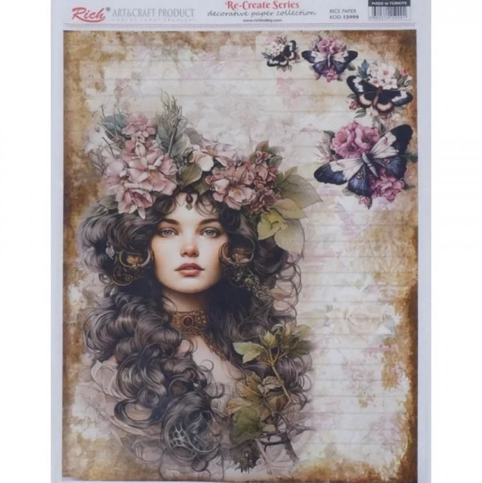 Papel de Arroz Retrato Flores y Mariposas Rich 29x42cm