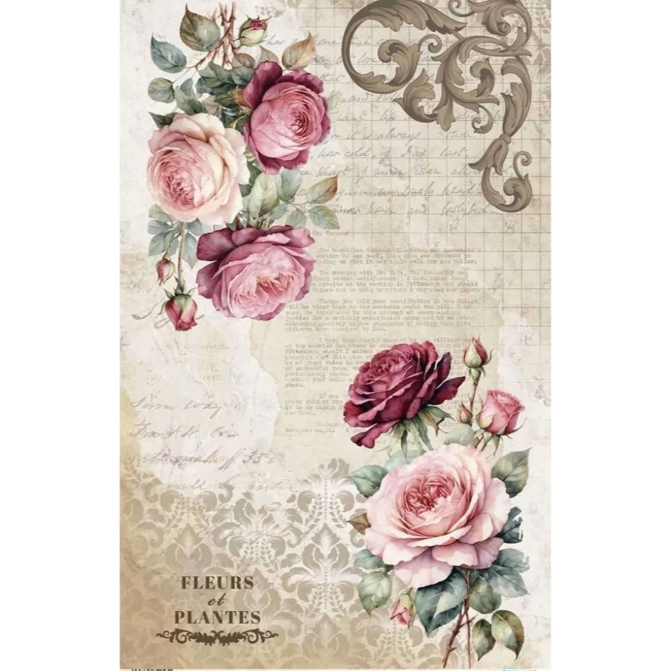 Papel de Arroz Rosé I La Vie en Fleurs II PapersForYou 54x33cm