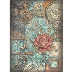 Papel de arroz Rosa Mecánica Sir Vagabond in Fantasy World Stamperia 21x30cm