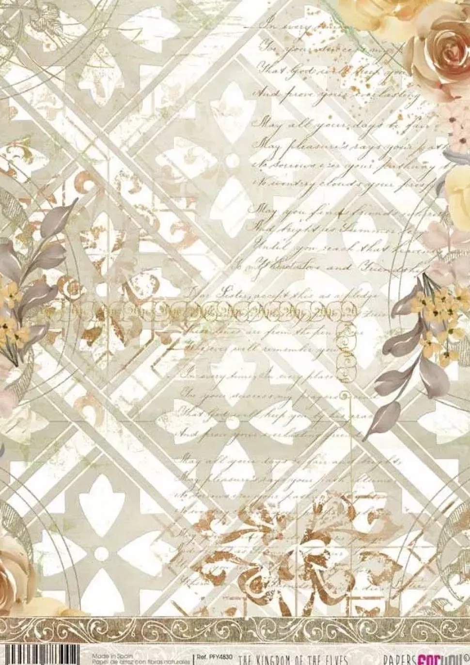 Papel de Arroz Rosas Beige The Kingdom of the Elves PapersForYou 30x21cm