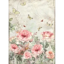 Papel de arroz Rosas y Mariposas Stamperia 21x30cm