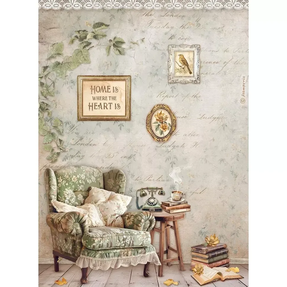 Papel de arroz Sillón Romantic Golden Harmony Stamperia 21x30cm