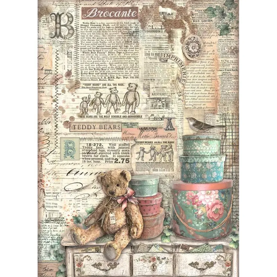 Papel de arroz Teddy Bears Brocante Antiques Stamperia 21x30cm