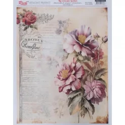 Papel de Arroz Texto y Flores Vintage Rich 29x42cm