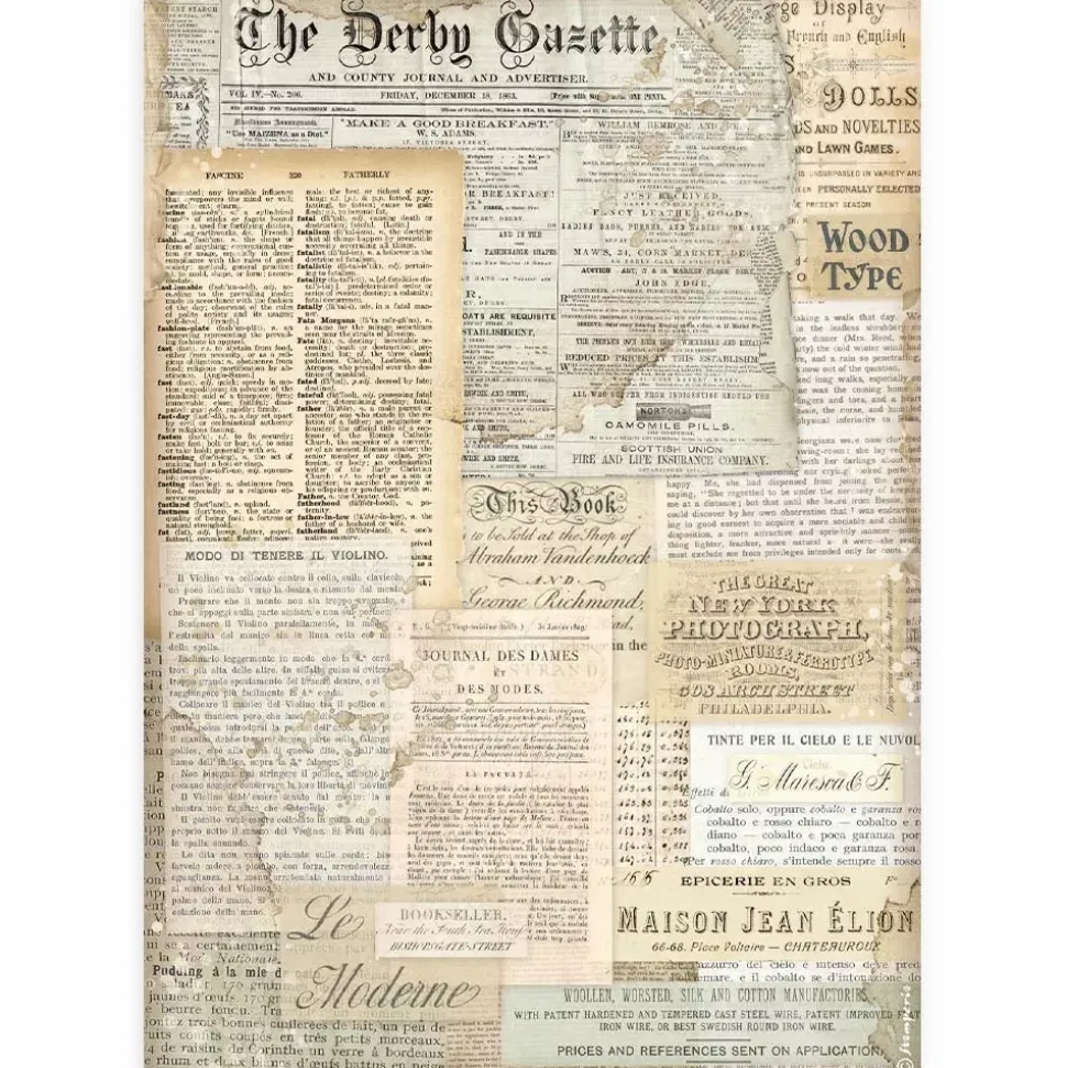Papel de arroz The Derby Gazette Best Sellers Stamperia 21x30cm