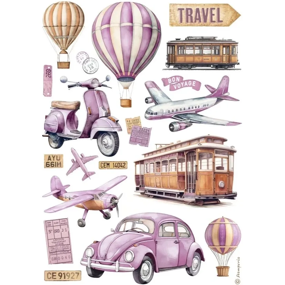 Papel de arroz Transportes Best Sellers Stamperia 21x30cm