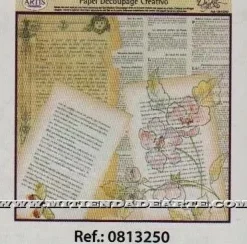 Papel de Decoupage 0813250 Escrito y flores 30x30 cm. Dayka
