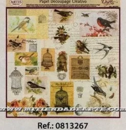 Papel de Decoupage 0813267 Jaulas y pájaros 30x30 cm. Dayka
