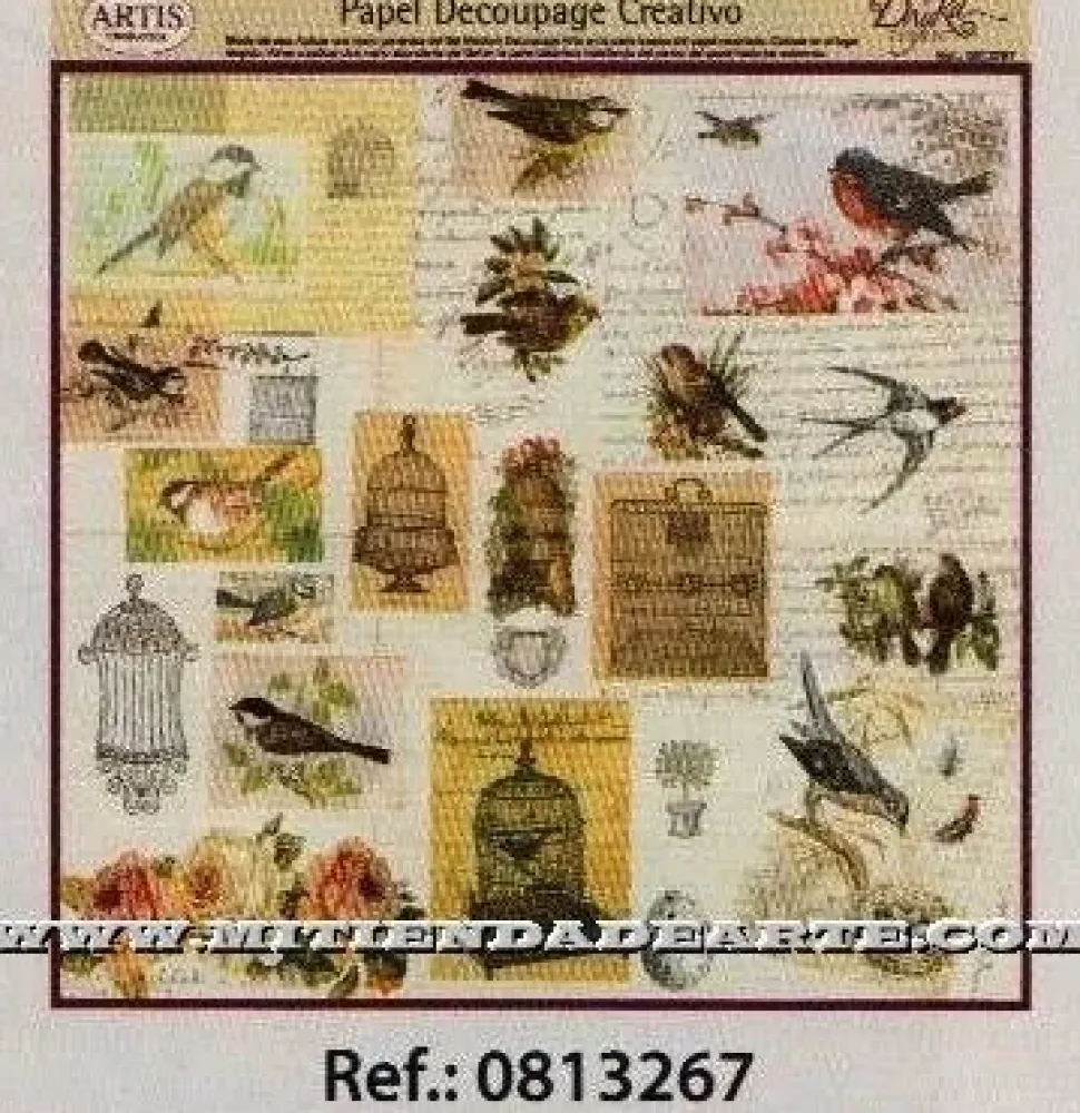 Papel de Decoupage 0813267 Jaulas y pájaros 30x30 cm. Dayka