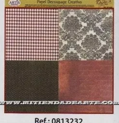 Papel de Decoupage 0813232 Patchwork rombos, puntos, escrito y ornamentación 30x30 cm. Dayka