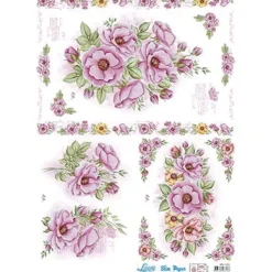 Papel Slim Decoupage Flores Rosas y Amarillas Artis Decor 47,3x33,8cm