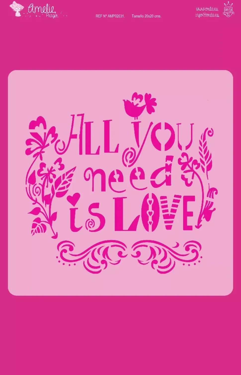 Plantilla de stencil All you need is love 20x20cm