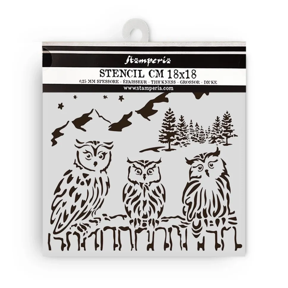 Plantilla de stencil Búhos The Owl's House Stamperia 18x18cm