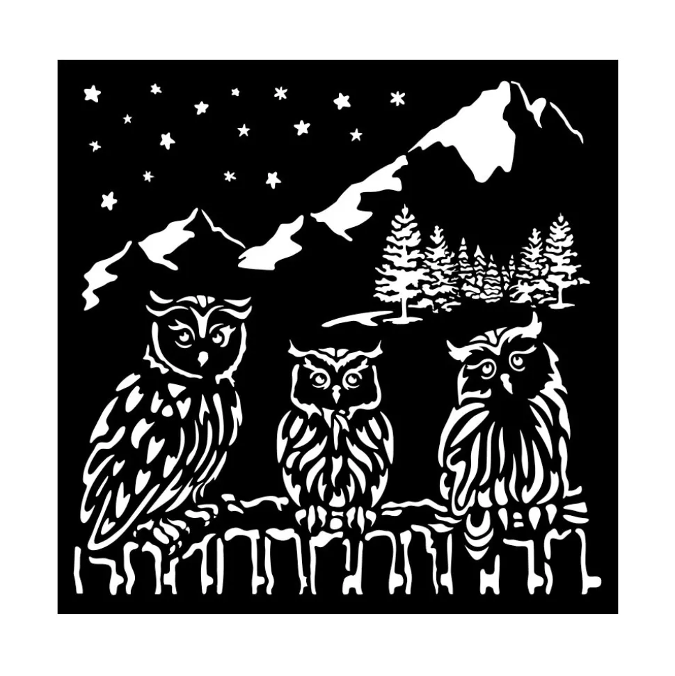 Plantilla de stencil Búhos The Owl's House Stamperia 18x18cm