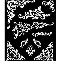 Plantilla de stencil Esquinas Decorativas Vintage Library Stamperia 20x25cm