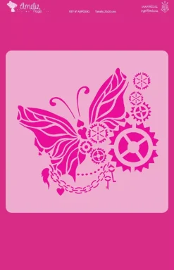 Plantilla de stencil Mariposa y engranajes 20x20cm