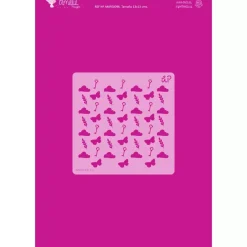 Plantilla de stencil Nubes, mariposas, llaves y espigas 13x13cm