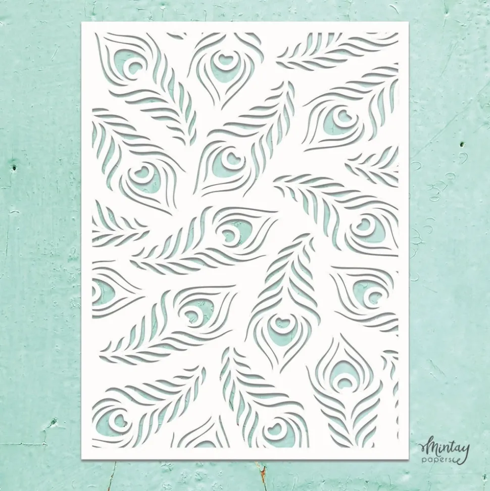 Plantilla de Stencil Peacock Feathers Mintay 15x20cm