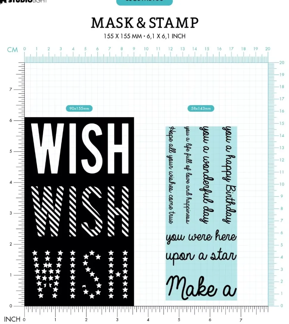 Plantilla de Stencil y Sellos Transparentes Wish Essentials Studio Light