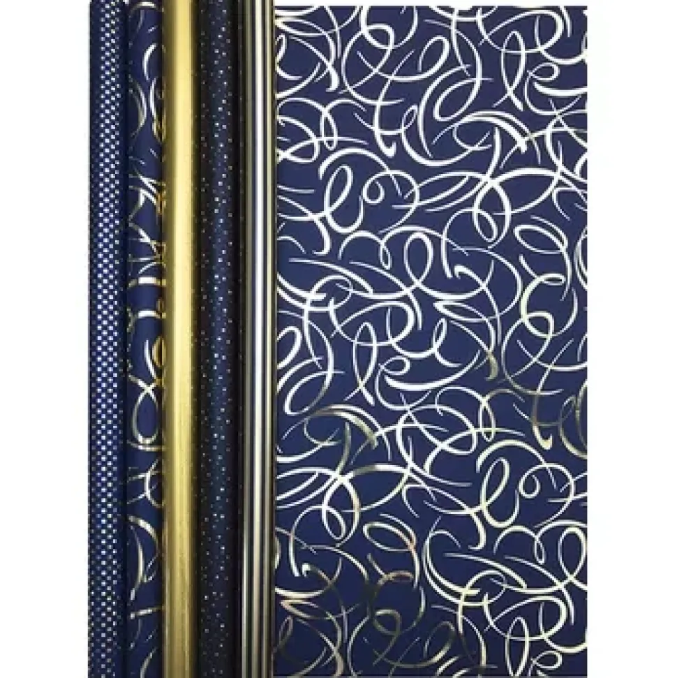 Rollo de Papel de Regalo Azul con Líneas Doradas Clairefontaine