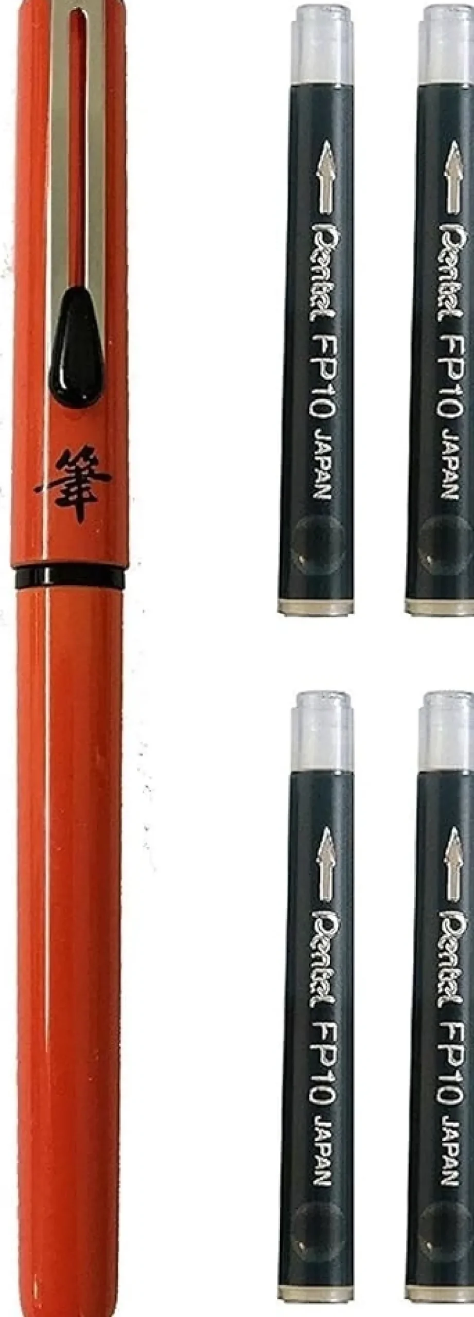 Rotulador punta pincel negro y 4 recambios Pocket Naranja Pentel