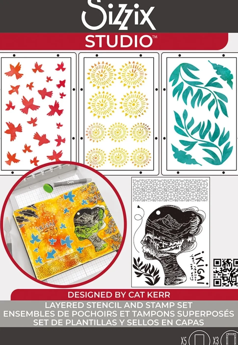 Sellos + plantillas de stencil Ikigai Sizzix