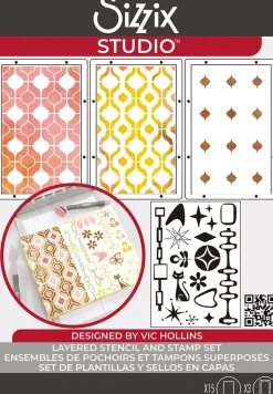 Sellos + plantillas de stencil Retro Sizzix