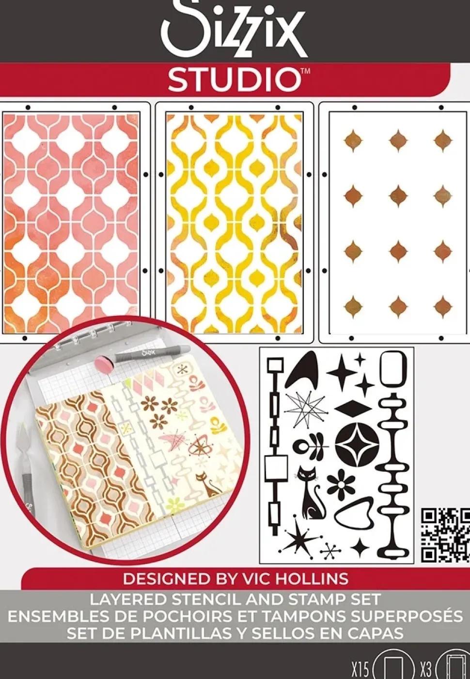 Sellos + plantillas de stencil Retro Sizzix