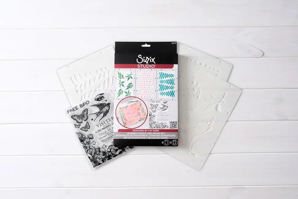 Sellos + plantillas de stencil Retro Sizzix