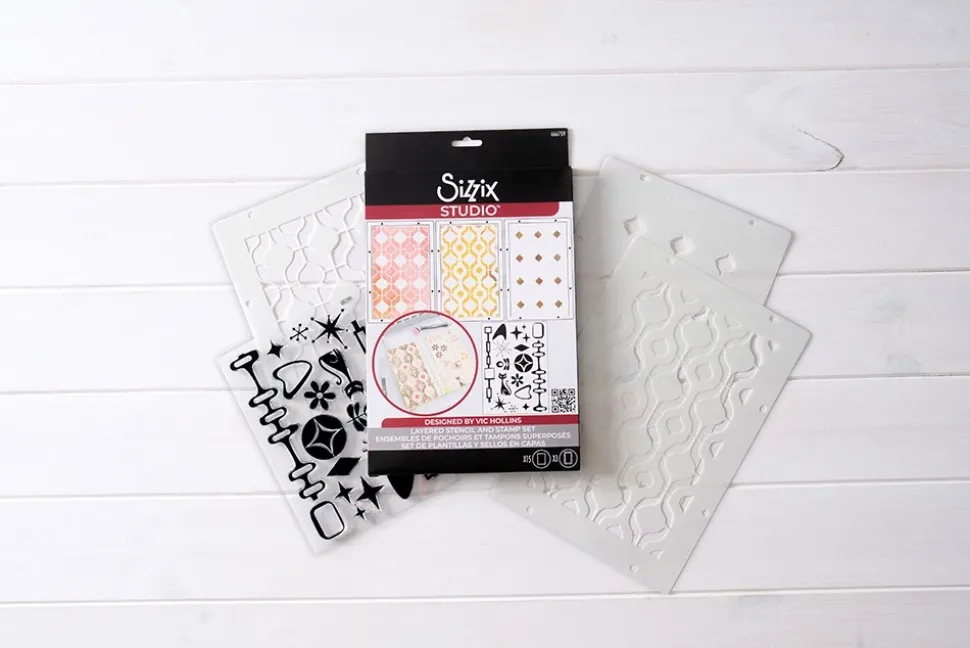 Sellos + plantillas de stencil Retro Sizzix