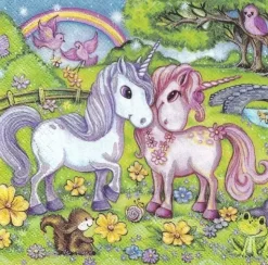 Servilletas de papel Love unicorns in garden 33x33cm