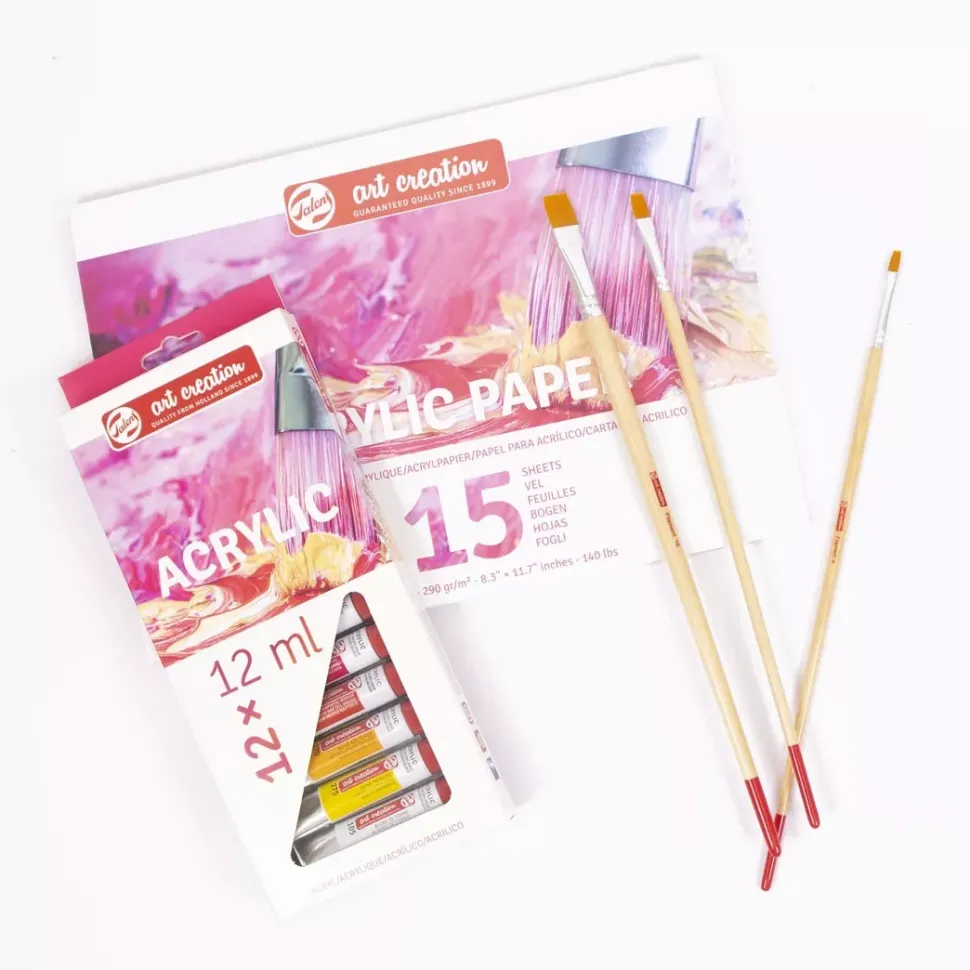 Set 12 Acrílicos + 3 Pínceles + Bloc + Paso a Paso Talens