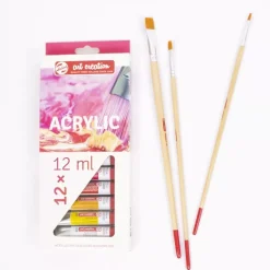 Set 12 Acrílicos + 3 Pínceles + Bloc + Paso a Paso Talens