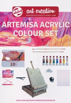 Set 8 Acrílicos + Caballete Artemisa Talens