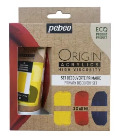Set 3 acrílicos ecológicos primarios iniciación Origin Pebeo 60ml