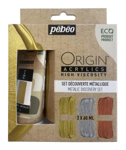 Set 3 acrílicos ecológicos metálicos Origin Pebeo 60ml