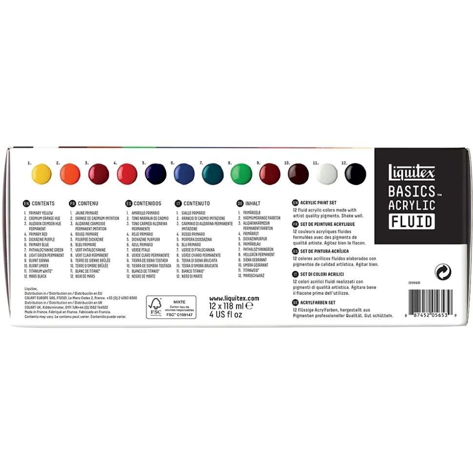 Set 12 acrílicos Fluid Basics Liquitex 118ml