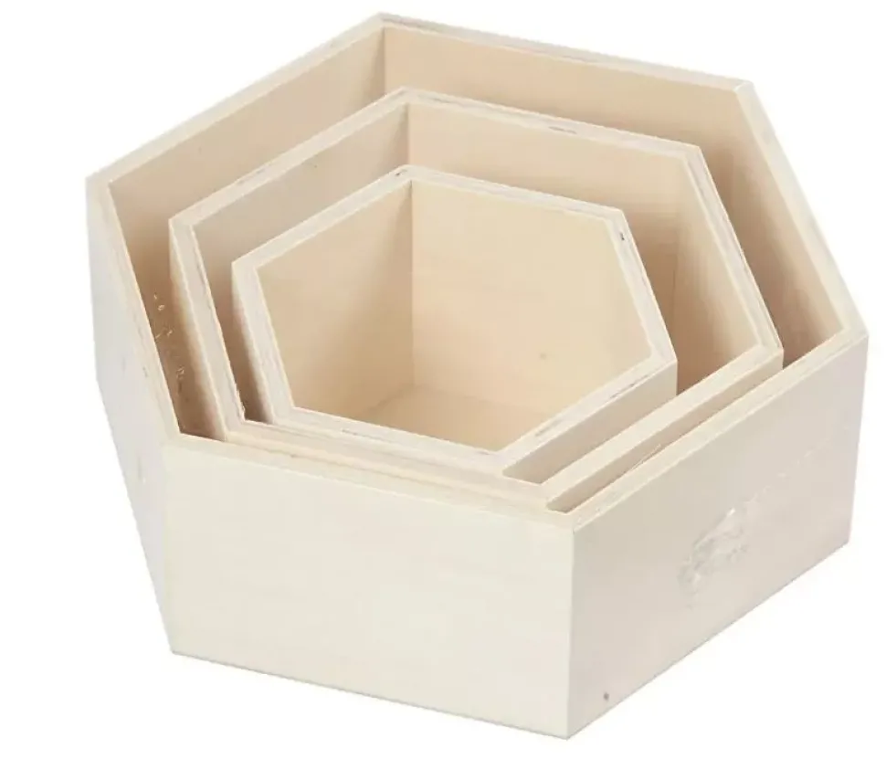 Set 3 Cajas Hexagonales de Madera Creativ Company