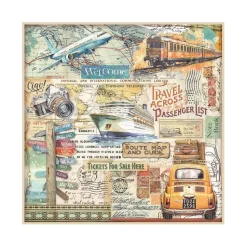 Set 4 hojas de tela Fabric Art of Travelling Stamperia 30x30cm