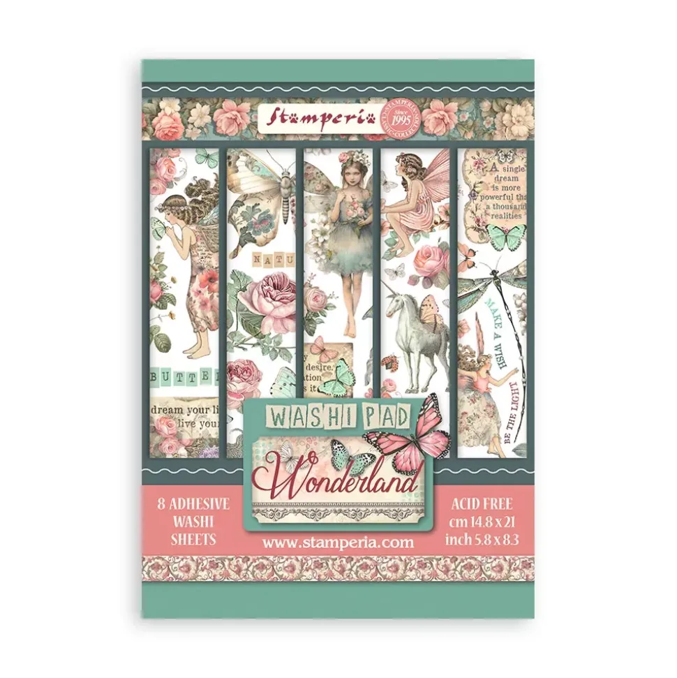 Set 8 hojas de Washi tape Wonderland Stamperia A5