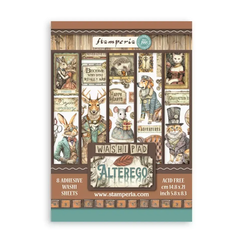 Set 8 hojas de Washi tape Alterego Stamperia