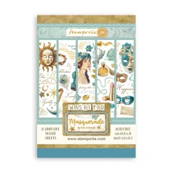 Set 8 hojas de washi tape Masquerade Stamperia A5