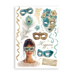 Set 8 hojas de washi tape Masquerade Stamperia A5