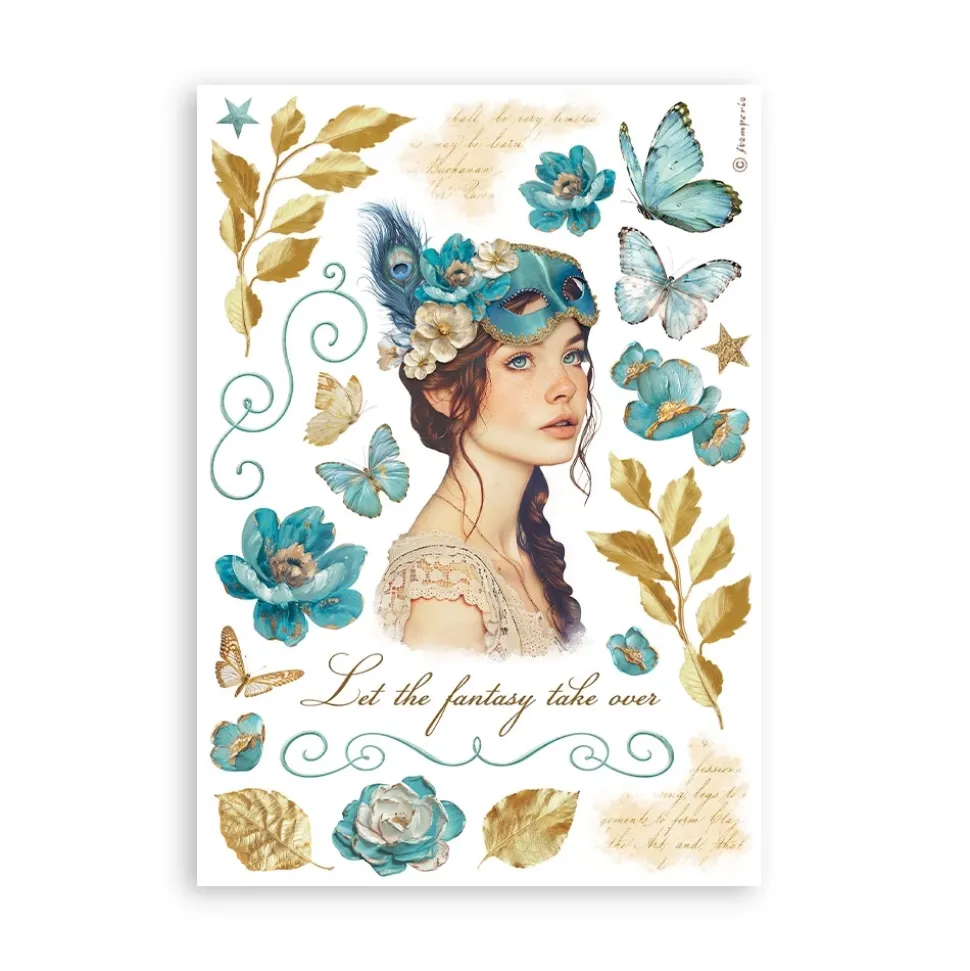 Set 8 hojas de washi tape Masquerade Stamperia A5