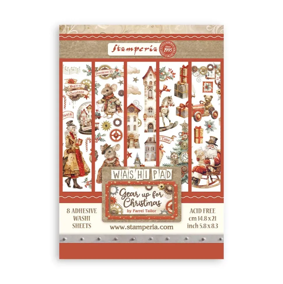 Set 8 hojas de Washi tape Romantic Gear Up For Christmas Stamperia