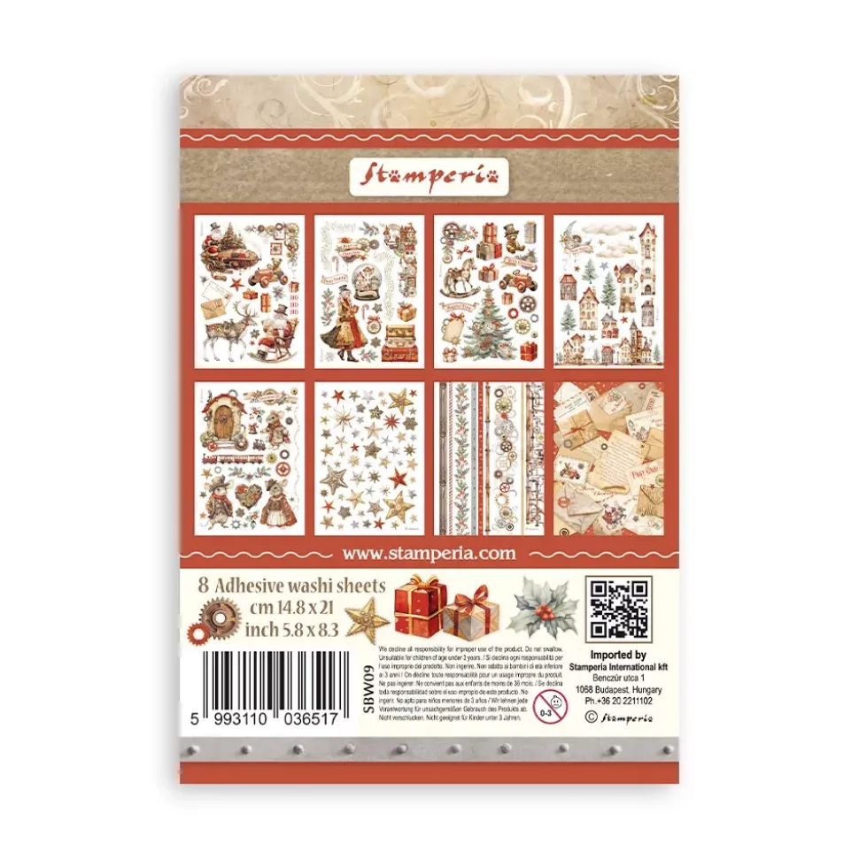 Set 8 hojas de Washi tape Romantic Gear Up For Christmas Stamperia