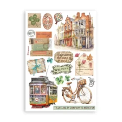 Set 8 hojas de washi tape Art of Travelling Stamperia A5