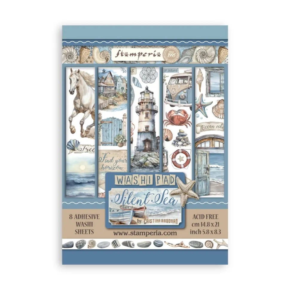 Set 8 hojas de Washi tape Silent Sea Stamperia