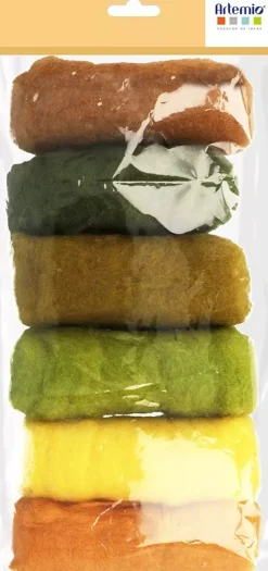 Set 6 Lanas De Fieltro Cardadas Verdes Artemio