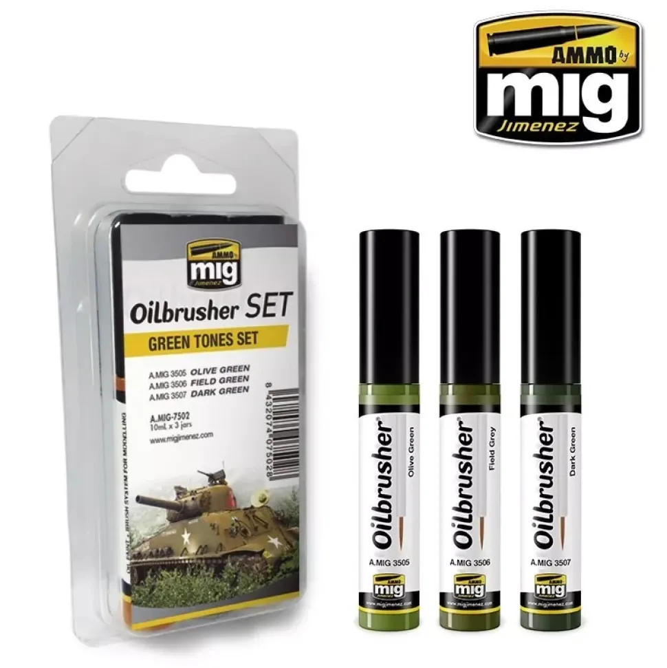 Set 3 óleos con pincel aplicador Green Tones Oilbrusher 10ml